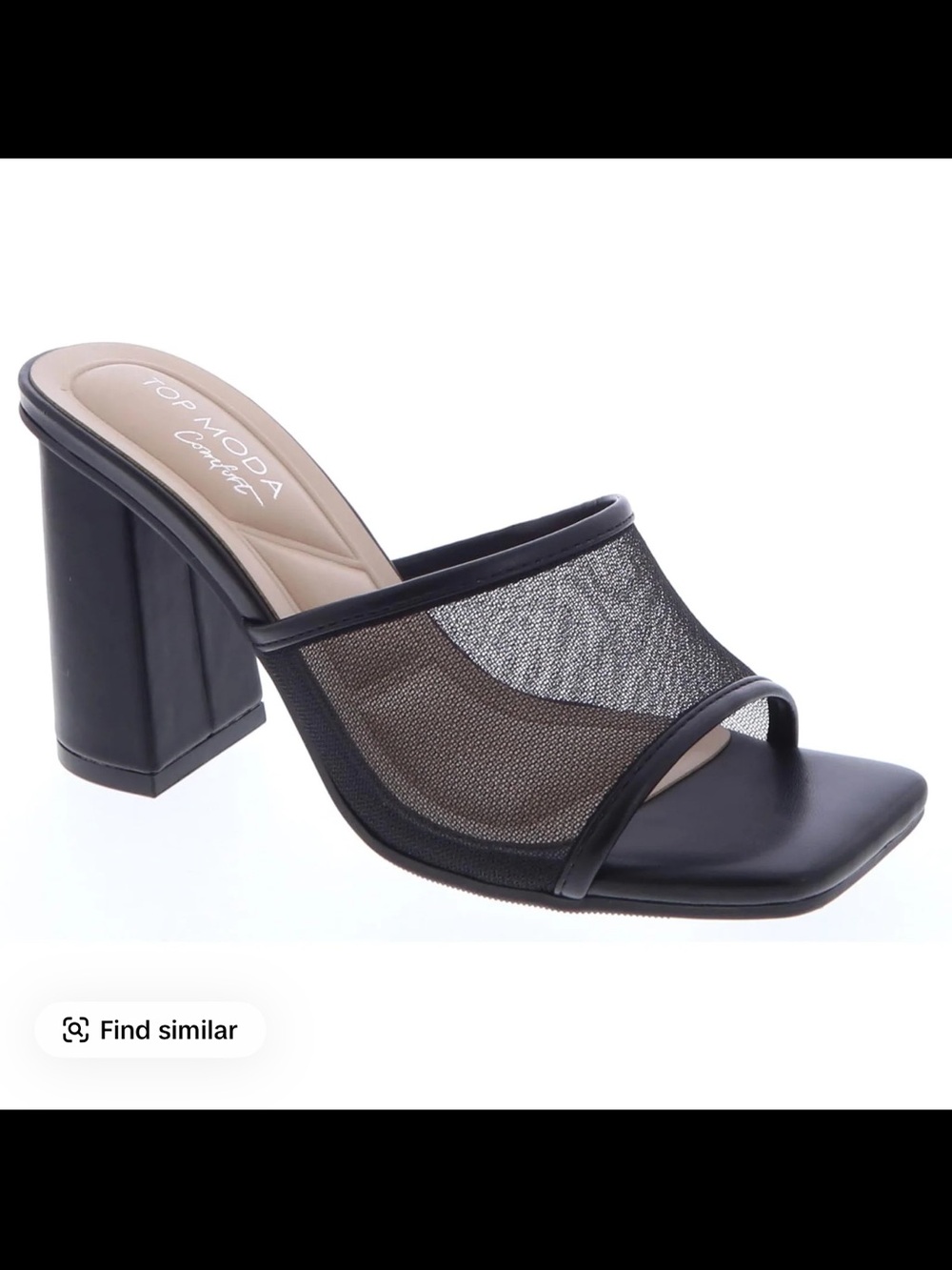 TOP Moda Black Mesh Block Heel Slide
